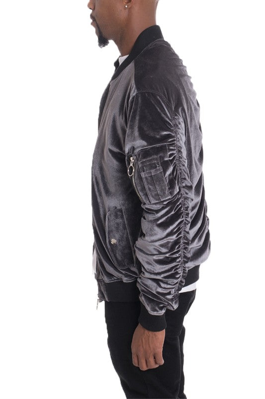 Scrunched Velour Slim Fit Bomber Jacket (4 colors)