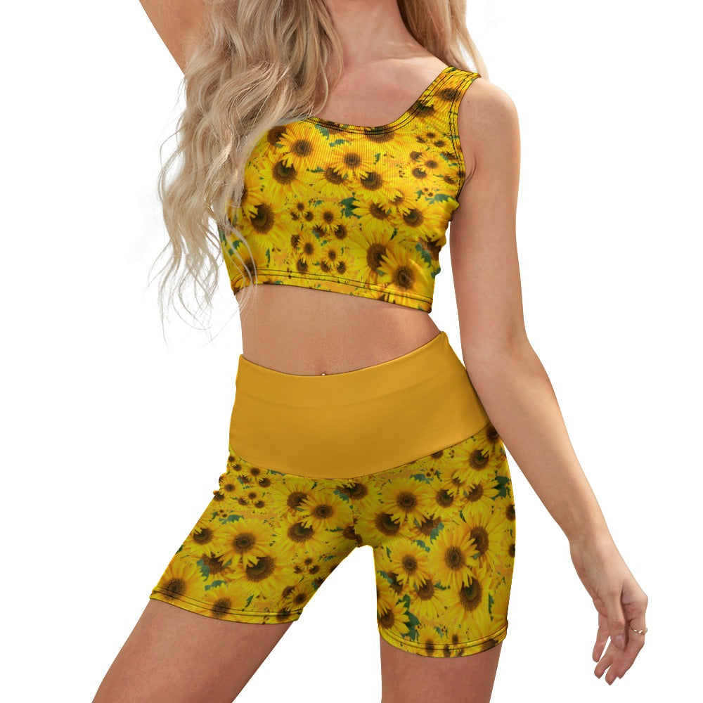 TRP Floral Print 04: Sunflowers 01 Designer Thread Yoga Set (5 colors)