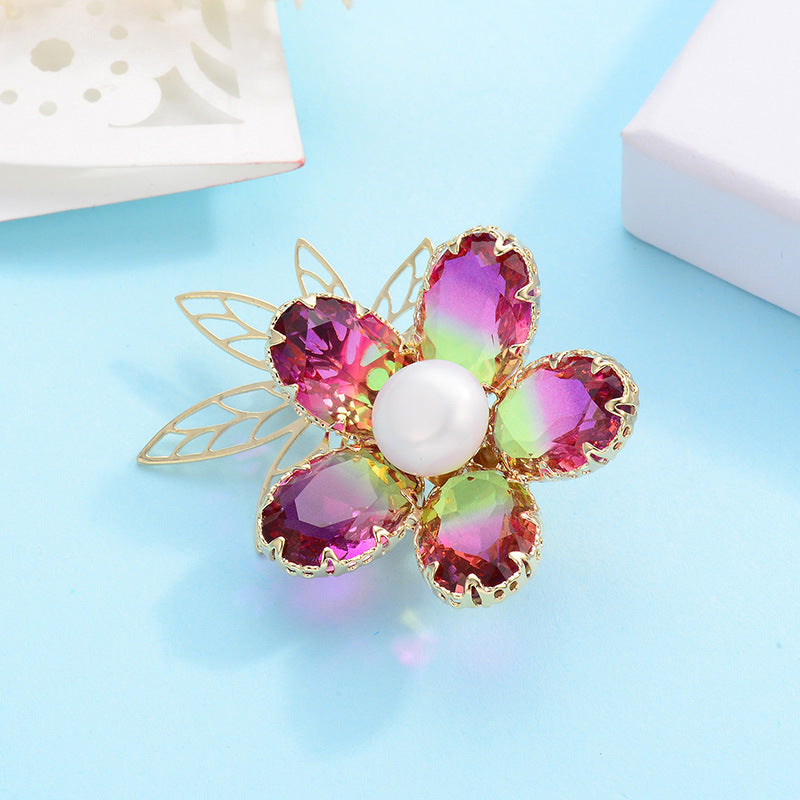 Tourmaline Pearl Petal Brooch