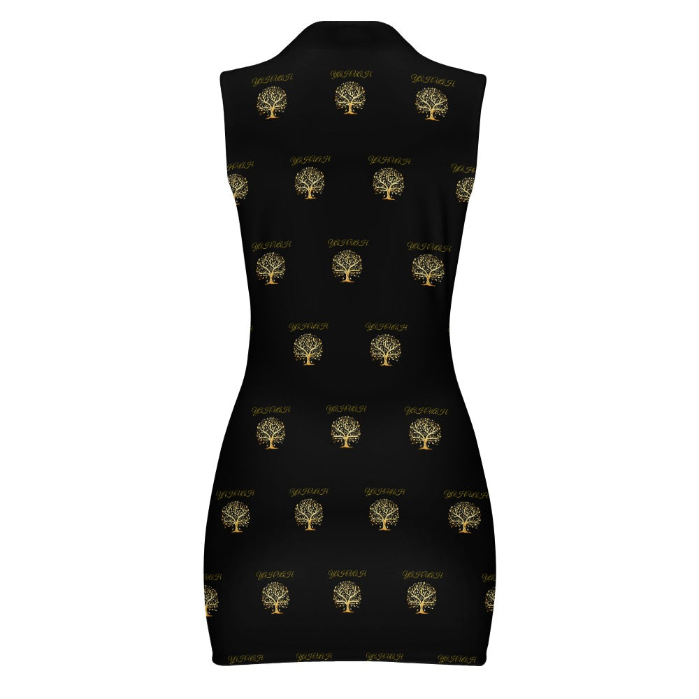 Yahuah-Tree of LIfe 01-01 Designer Sleeveless Mesh Zip Polo Dress (2 styles)