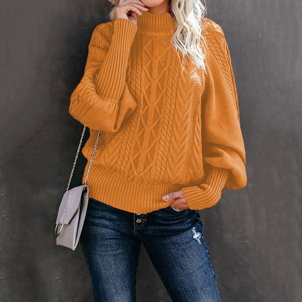 Mock Neck Solid Color Lantern Sleeve Sweater (13 colors)