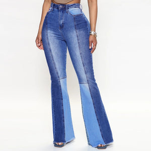 Color Contrast Blue High Waist Boot Cut Jeans