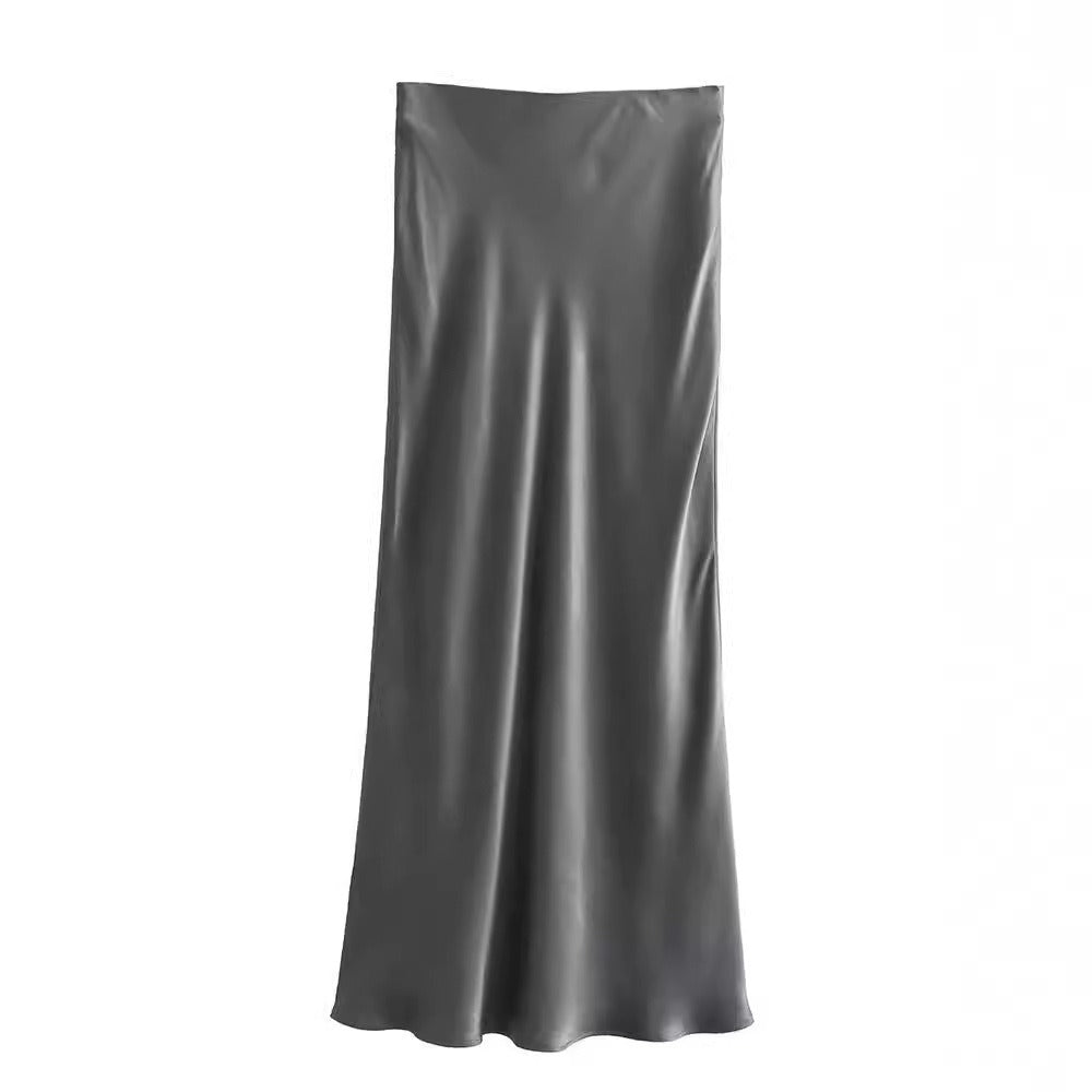 High Waisted Silk Satin Texture Gathered Midi Skirt (5 colors)