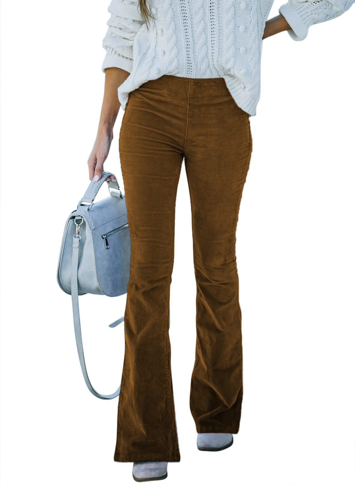 Solid Color Elastic High Waist Micro Flare Corduroy Pants (10 colors)