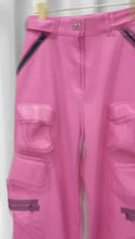 Load image into Gallery viewer, Pink High Waist PU Leather Spliced Cargo Pants