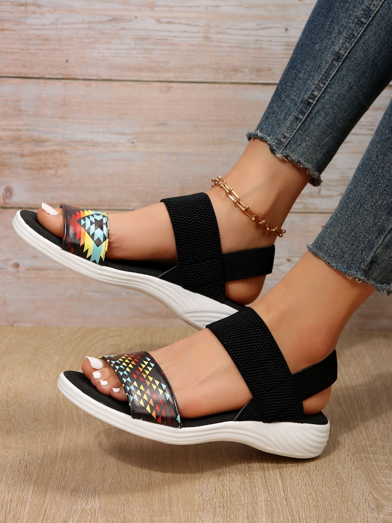 Ethnic Tribe Print Flat Slingback Sandals