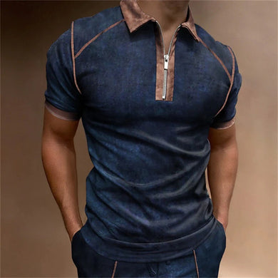 Color Matching Zip Placket Male Polo Shirt (6 colors)