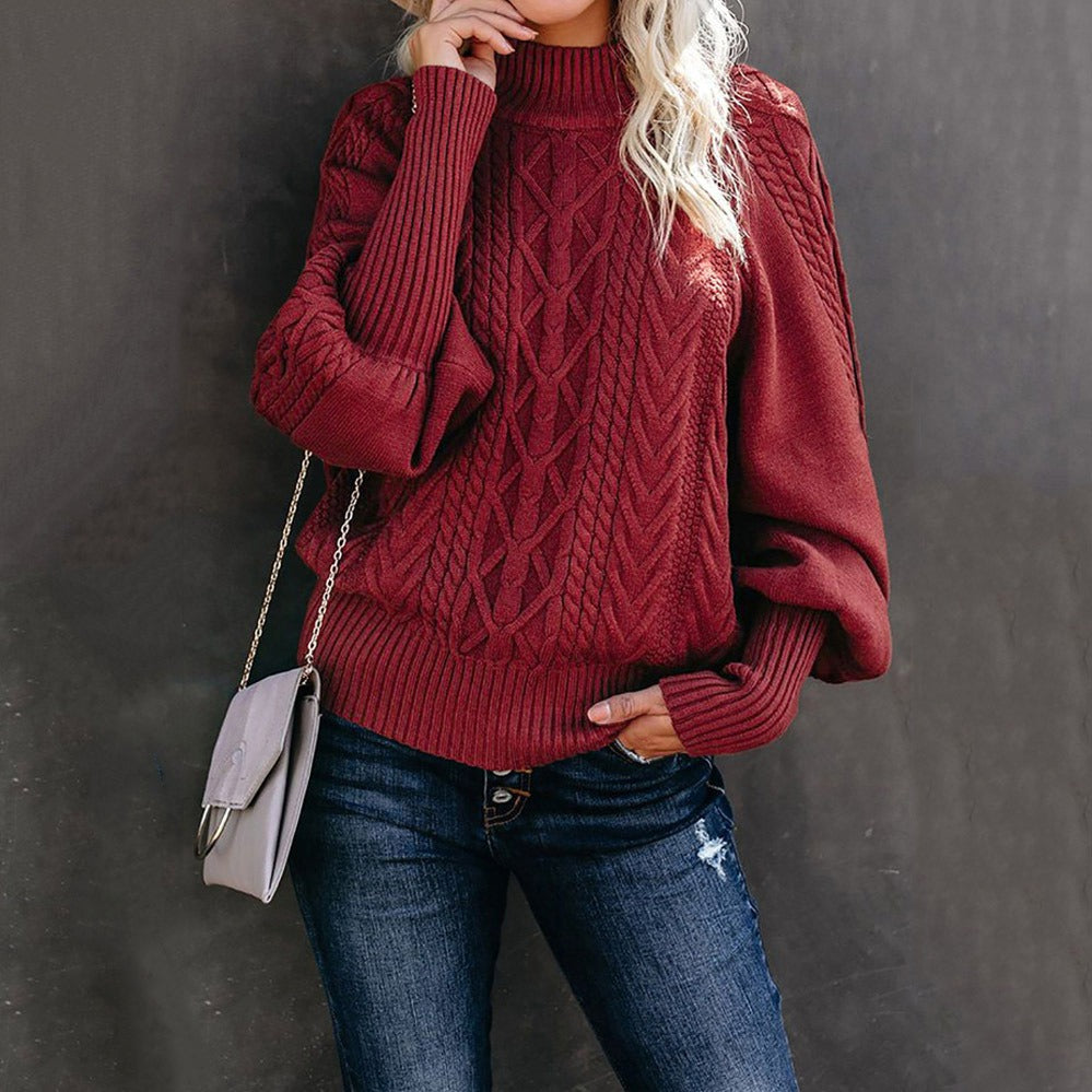 Mock Neck Solid Color Lantern Sleeve Sweater (13 colors)