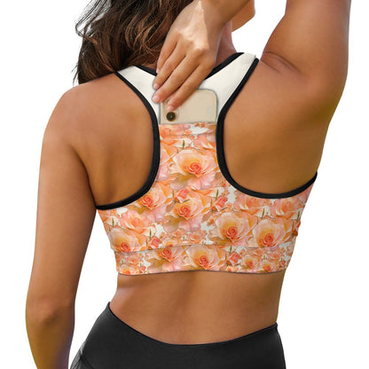 Floral Embosses: Roses 03-01 "Apricot Bloom Essential" Sports Bra