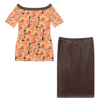 Floral Embosses (03-02): Apricot Bloom Essential | Off-the-Shoulder Set