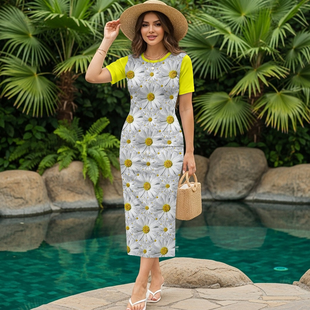 TRP Floral Print 08: English Daisies 01 Designer Bodycon Maxi Dress