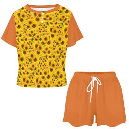 TRP Floral Print 04: Sunflowers 01 Designer Lounge T-shirt & Shorts (5 colors)