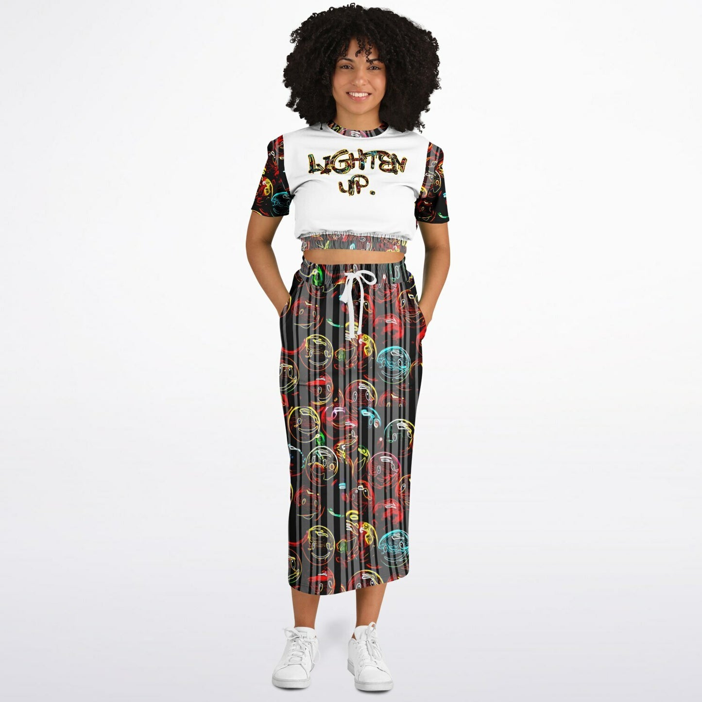 Outspoken Designs 01-01 "Lighten Up" Designer Cropped Sweatshirt and Pocket Maxi Skirt