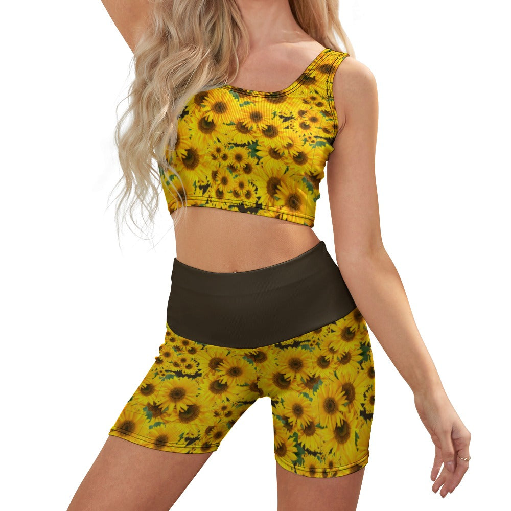 TRP Floral Print 04: Sunflowers 01 Designer Thread Yoga Set (5 colors)
