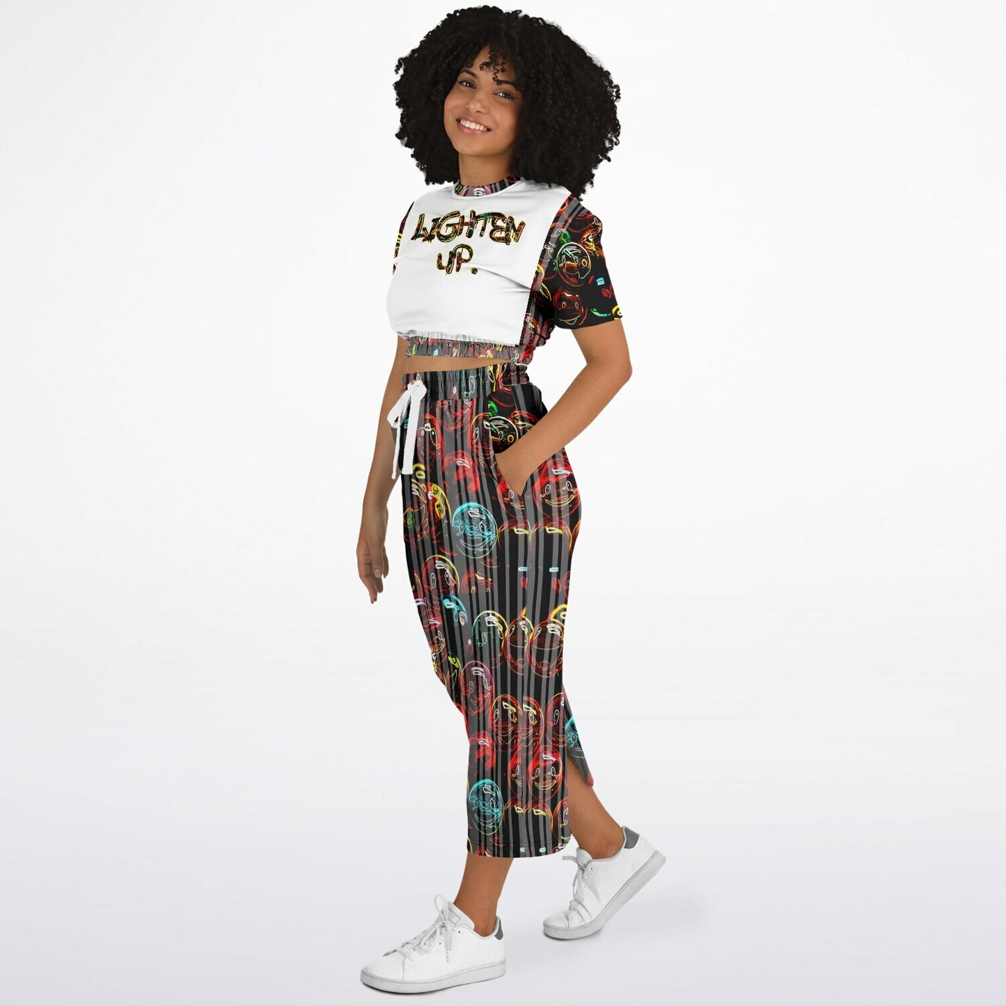 Outspoken Designs 01-01 "Lighten Up" Designer Cropped Sweatshirt and Pocket Maxi Skirt