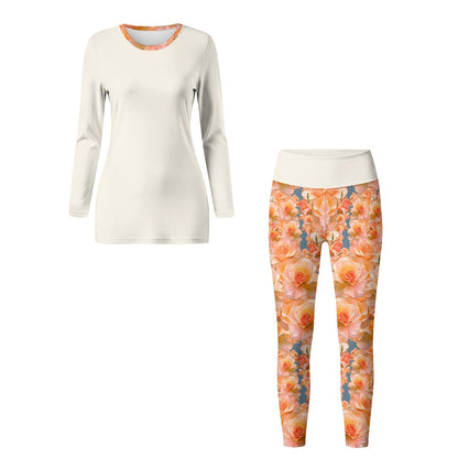 Floral Embosses: Roses 03-01 "Apricot Bloom Essential" Two Piece Tunic and Leggings Set