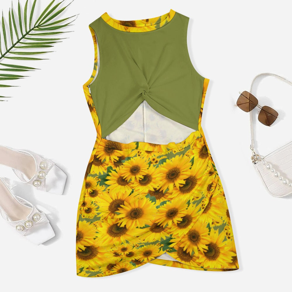 TRP Floral Print 04: Sunflowers 01 Designer Hip Wrap Dress (5 colors)