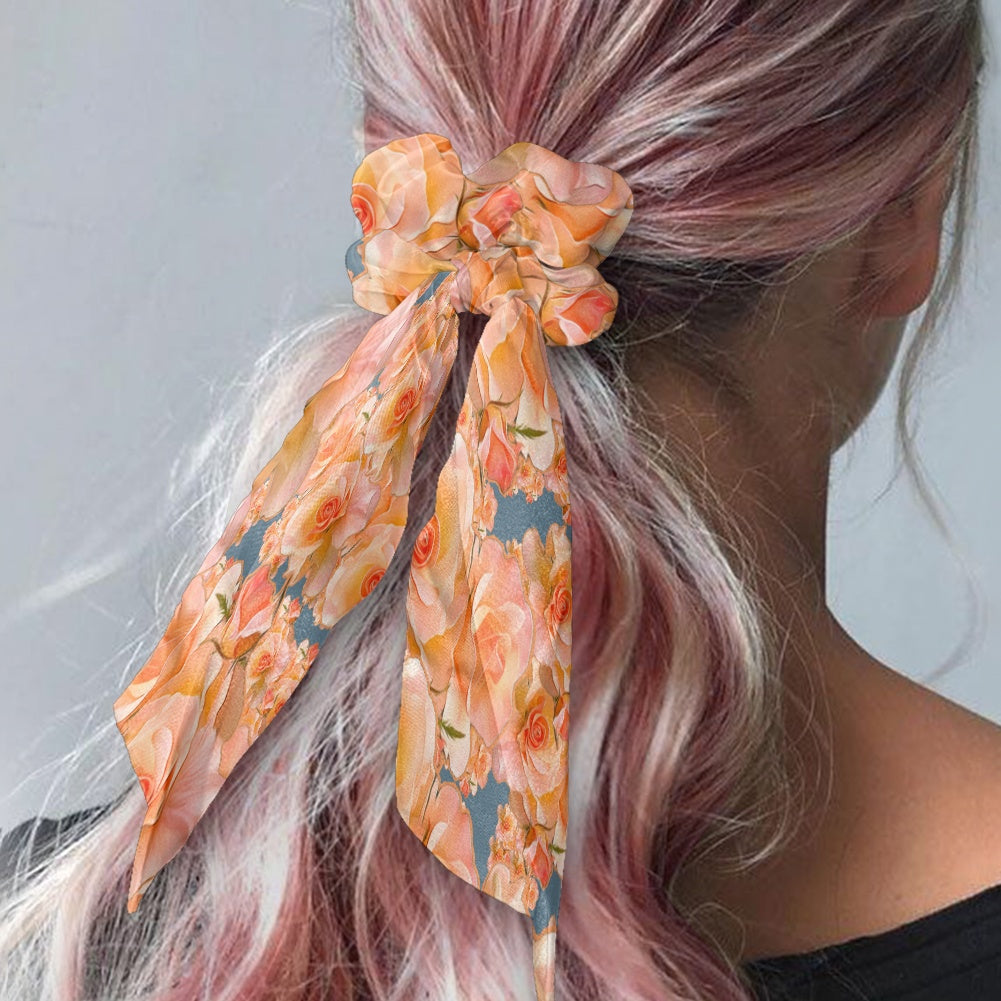 Floral Embosses: Roses 03-01 "Apricot Bloom Essential" Satin Scarf Scrunchie