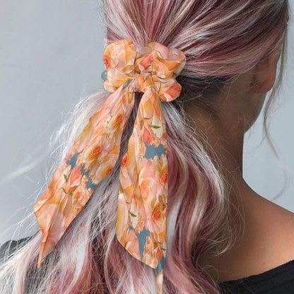 Floral Embosses: Roses 03-01 "Apricot Bloom Essential" Satin Scarf Scrunchie