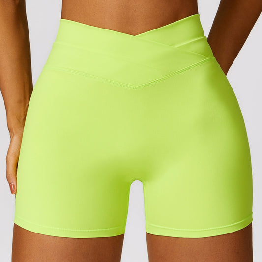 Tight Hip Lifting Brushed Cross High Waist Yoga Fitness Shorts (5 colors)