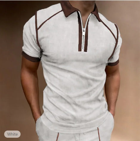 Color Matching Zip Placket Male Polo Shirt (6 colors)