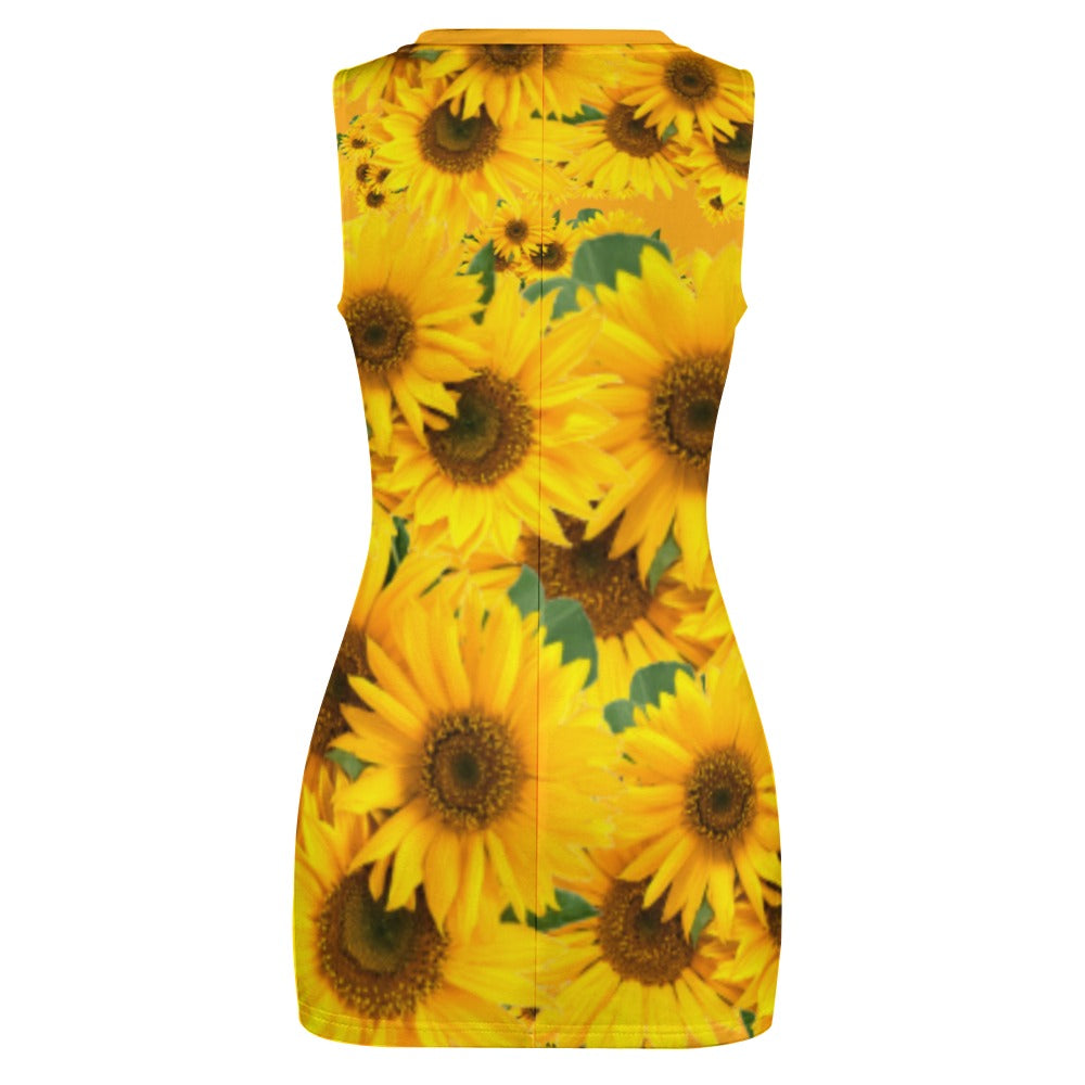 TRP Floral Print 04: Sunflowers 01 Designer Hip Wrap Dress (4 colors)