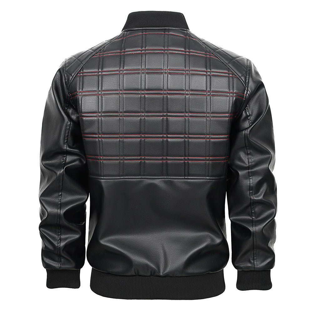 Black PU Leather Male Bomber Jacket