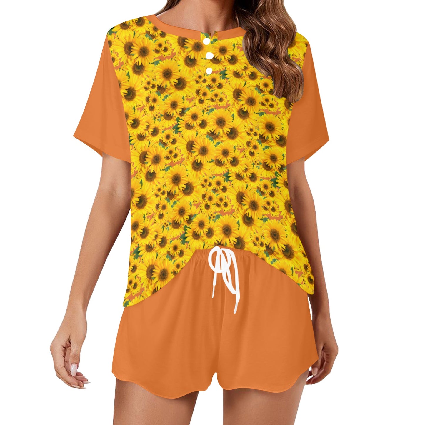 TRP Floral Print 04: Sunflowers 01 Designer Lounge T-shirt & Shorts (5 colors)