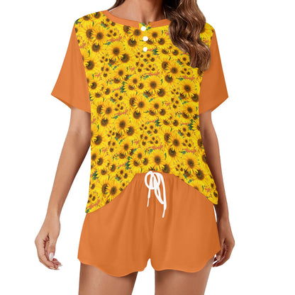 TRP Floral Print 04: Sunflowers 01 Designer Lounge T-shirt & Shorts (5 colors)