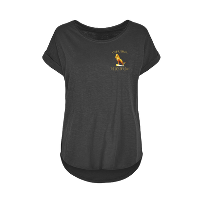 Yahusha-El León de Judá 01 Camiseta larga de algodón flameado con cuello ancho de diseñador para mujer 