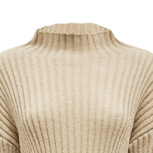 Beige Mock Neck Knit Women's Sweater