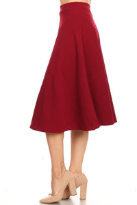 Falda midi acampanada de cintura alta de color liso (10 colores)