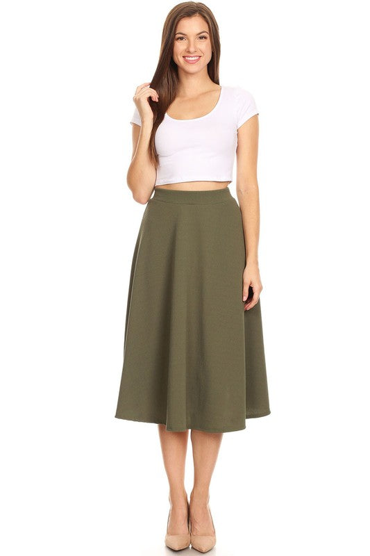 Solid Color High Waist A-line Midi Skirt (10 colors)