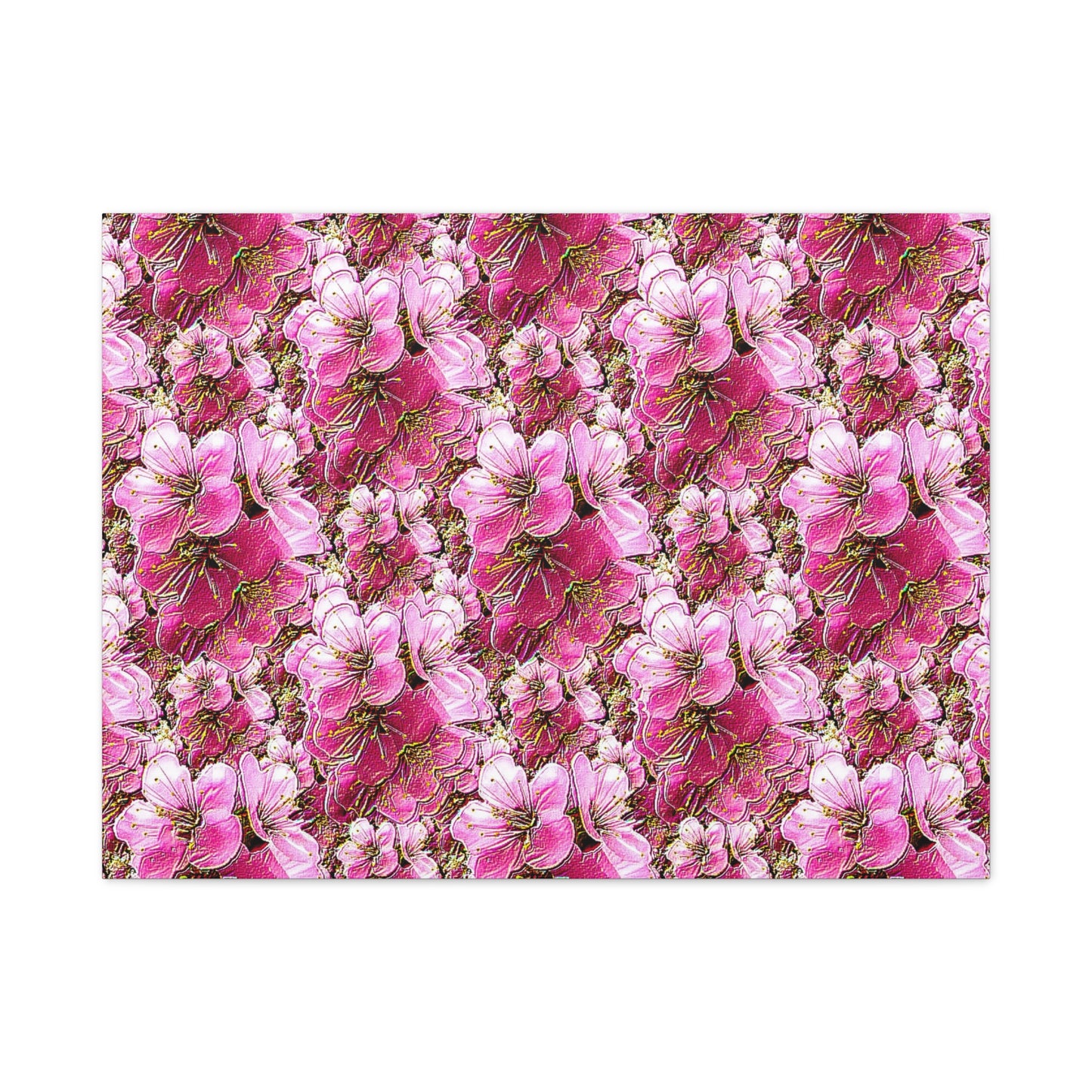 Electric Flora: Neon Sakura Cherry Blossoms Stretched Matte Canvas Wall Art