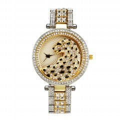 MISSFOX V227 Quartz Gold Crystal Diamond Leopard Watch