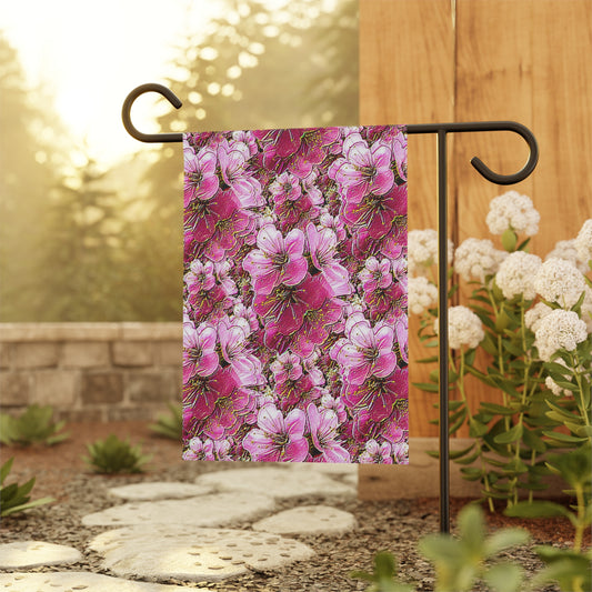 Electric Flora: Neon Sakura Cherry Blossoms Garden Flag