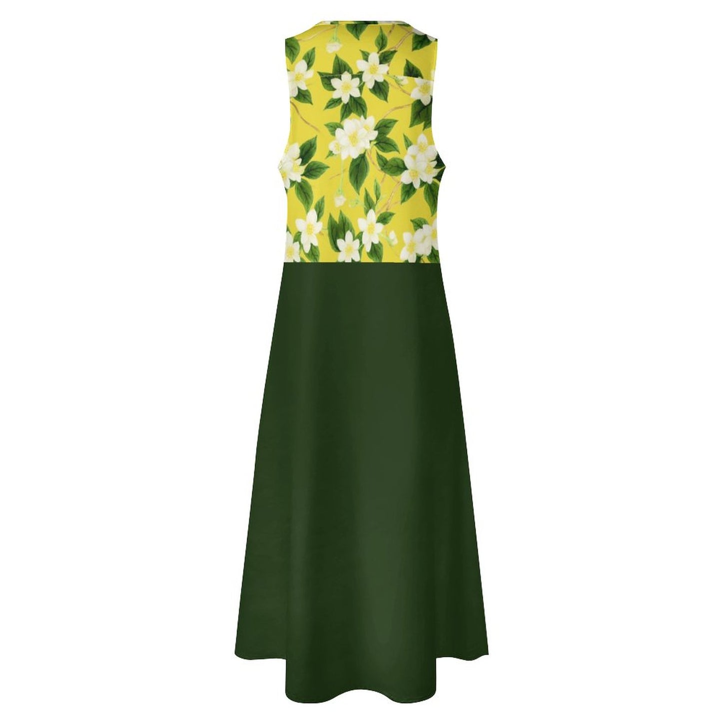 TRP Floral Print 10: Jasmine Vine 01-01 Designer Two-Tone Sleeveless Maxi Dress