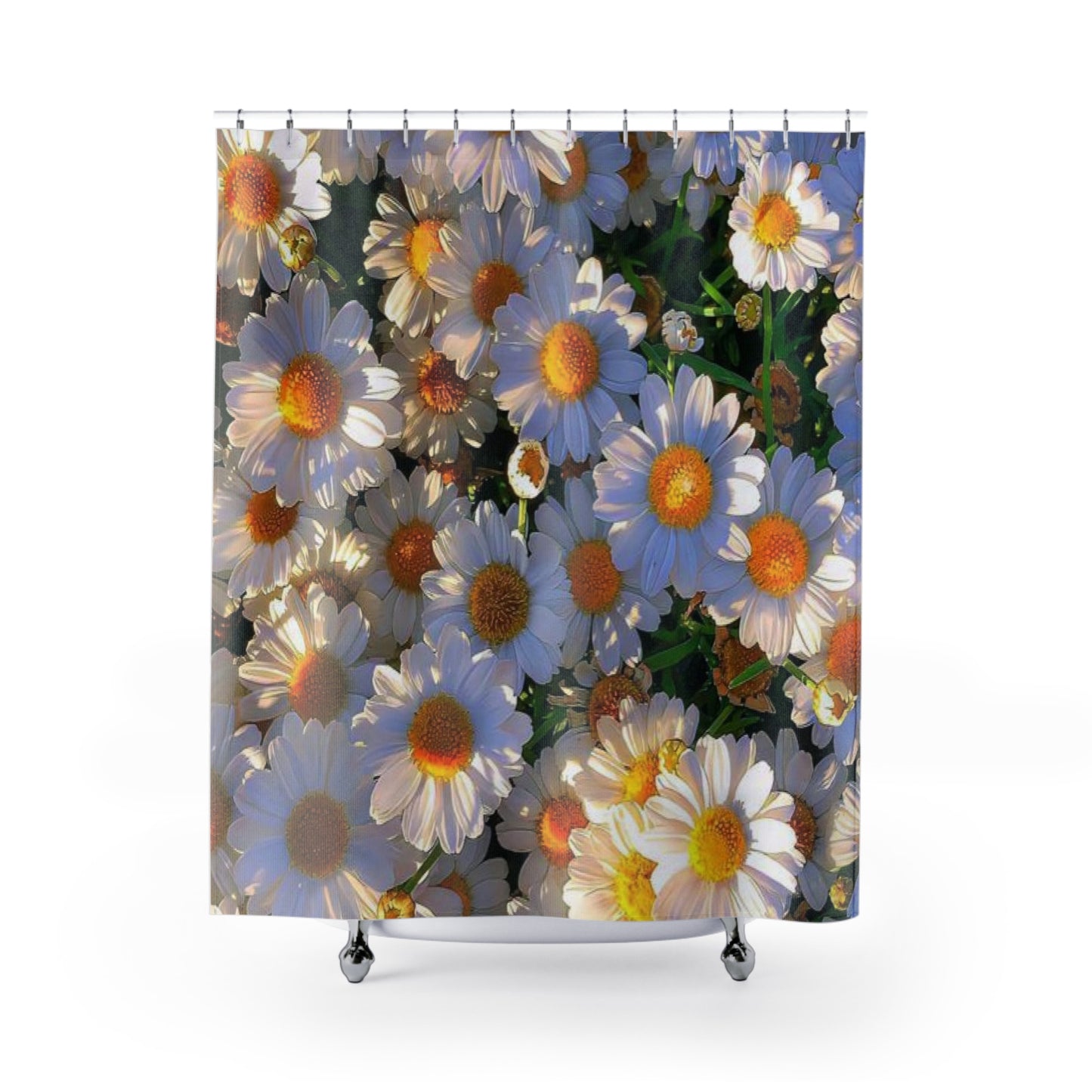 Sun-Kissed Meadow Shower Curtain — Sunny White & Yellow Floral Bathroom Decor