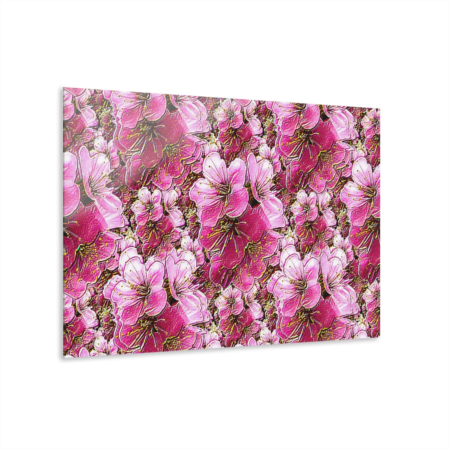 Electric Flora: Neon Sakura Cherry Blossoms Acrylic Print (French Cleat Hanging)