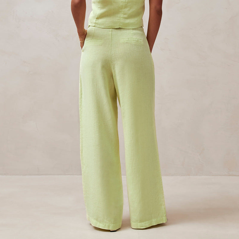 High Waist Solid Color Pleated Linen Pants (3 colors)