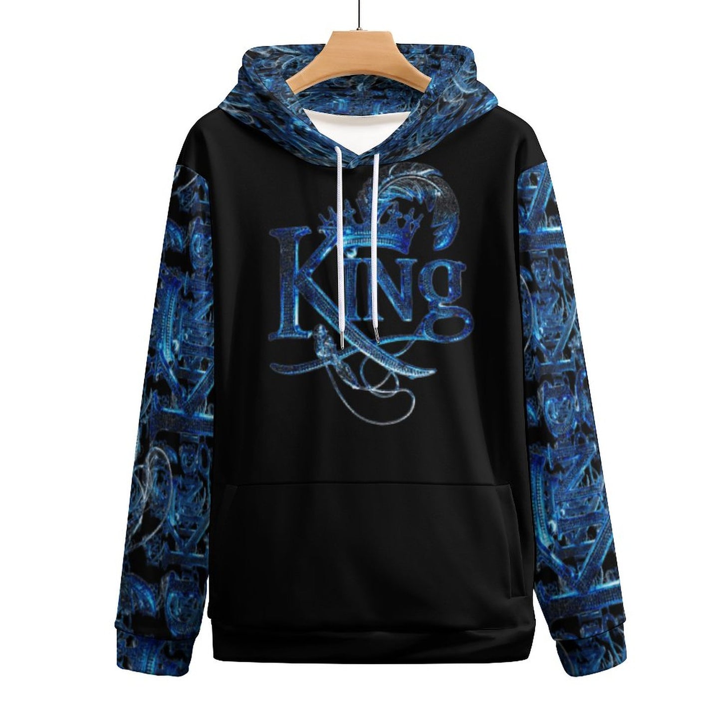 KING 02-01 Black Men's Designer Pullover Hoodie with Double Layer Hood