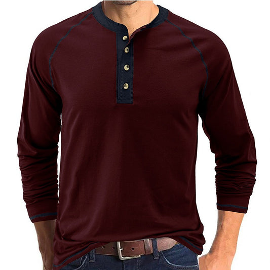 Solid Color Raglan Long Sleeve Henley T-shirt (6 colors)