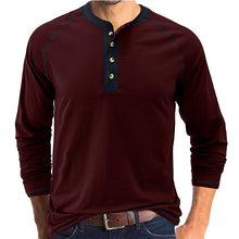 Cargar imagen en el visor de la galería, Solid Color Raglan Long Sleeve Henley T-shirt (6 colors)