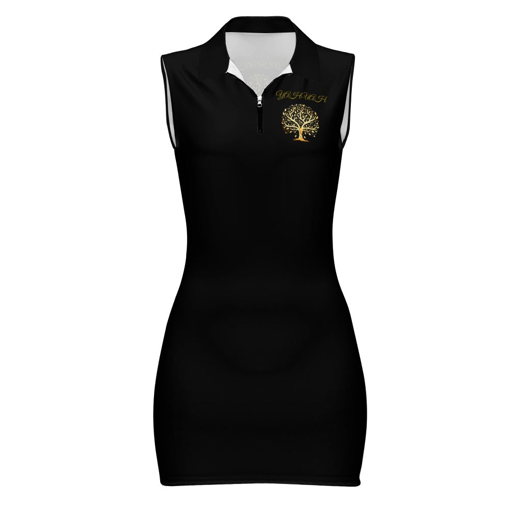 Yahuah-Tree of LIfe 01-01 Designer Sleeveless Mesh Zip Polo Dress (2 styles)