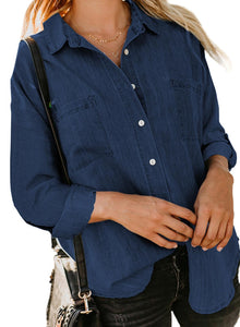 Double Pocket Long Sleeve Denim Blouse (7 colors)