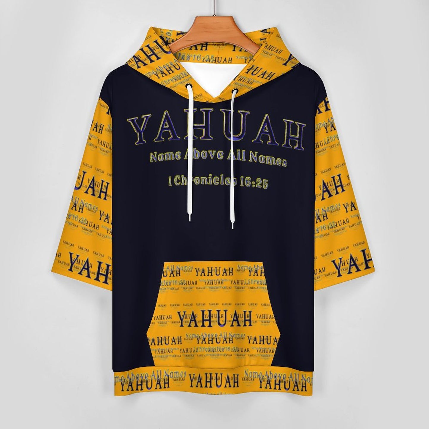 Yahuah-Name Above All Names 02-01 Men's Designer French Terry Half Sleeve Hoodie