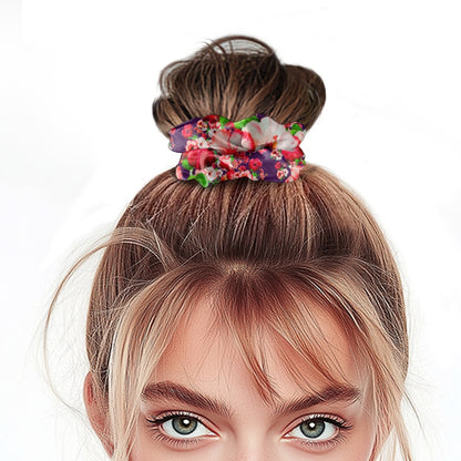 TRP Floral Print 03: Hibiscus Flowers 01-01 Tropical Bloom Satin Scrunchie