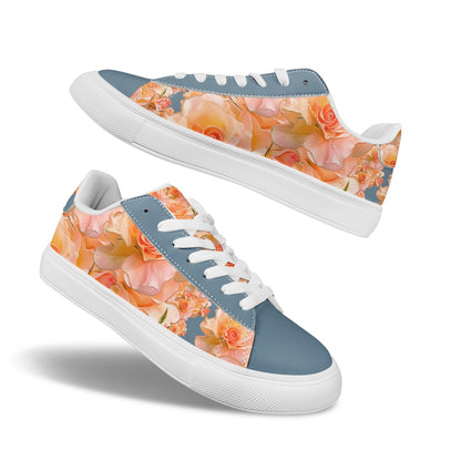 Floral Embosses: Roses 03-01 "Apricot Bloom Essential" Low Top PU Leather Sneakers