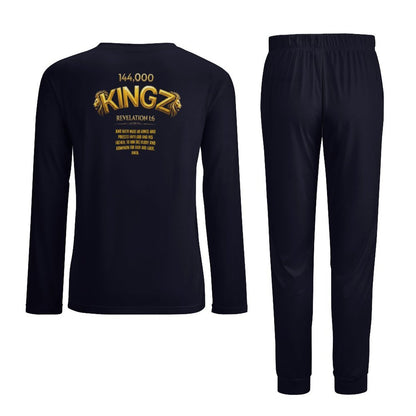 Black long-sleeve shirt and pants set with 'KINGZ' branding on a white background