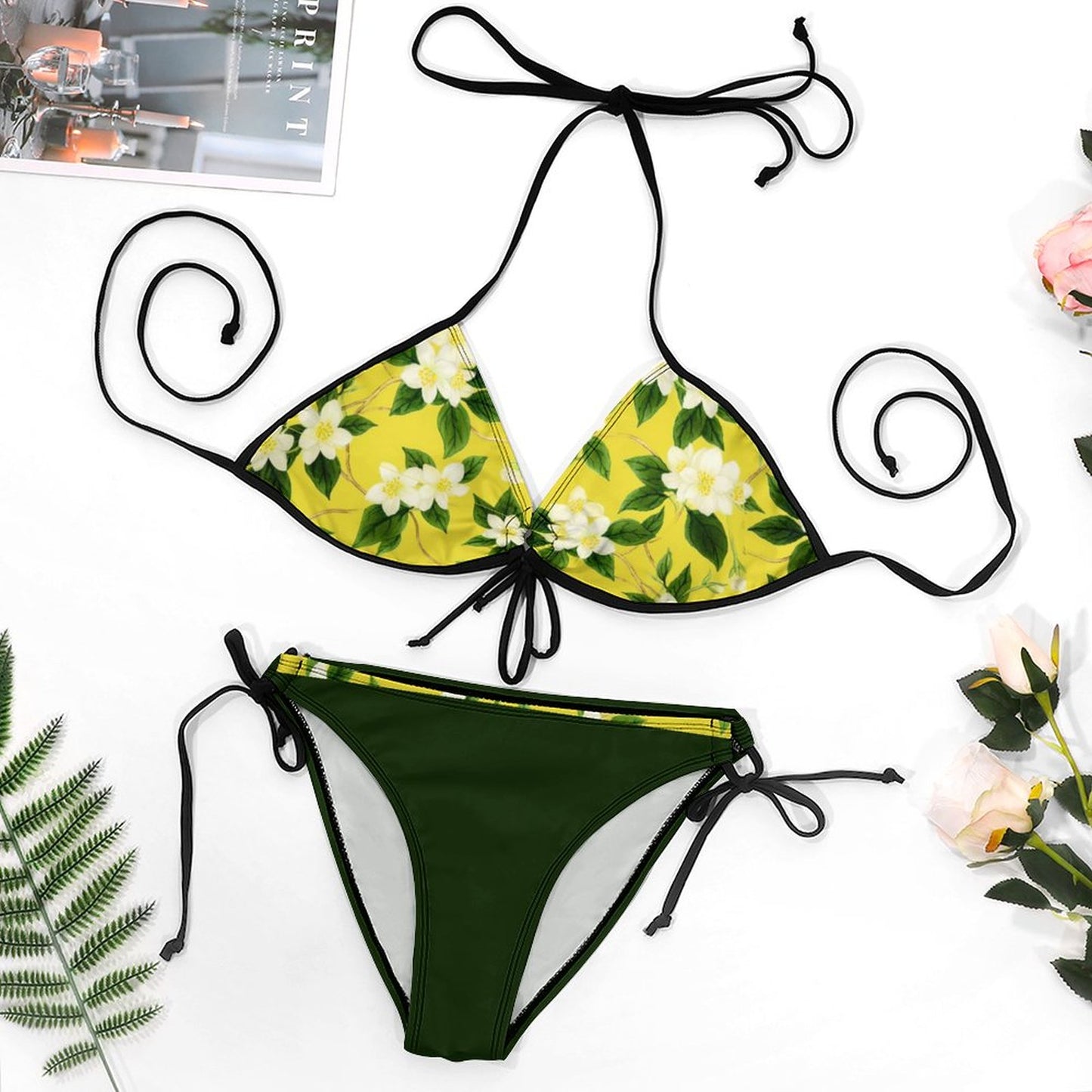 TRP Floral Print 10: Jasmine Vine 01-01 Designer Plus Size Halter Neck Lace-up Bikini